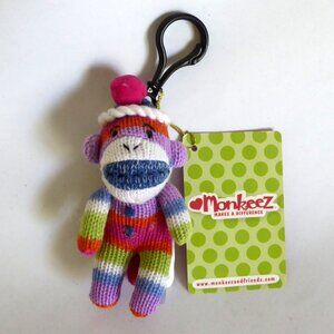 MONKEEZ BRAND 4.5” SAMMY SOCK MONKEY KEYCHAIN CLIP-ON DANGLER PLUSH (NEW)